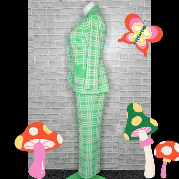 Vintage Neon Green/White Plaid & Polka Dot 3 Piece Set - Picture 5 of 10